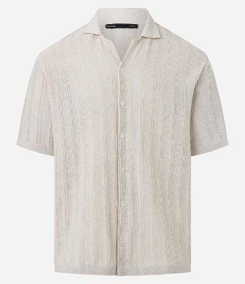 Camisa Boxy em Tricot Liso com Gola Bowling 