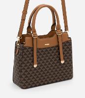 Bolsa Satchel Média com Estampa Triângular e Detalhes em Metal - 1