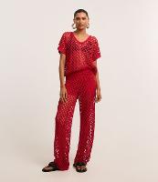 Calça em Tricô com Ponto Vazado e Elástico no Cós - 1