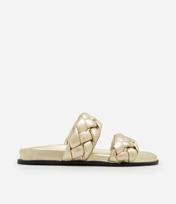 Sandália Rasteira Puffer com Tiras Trançadas