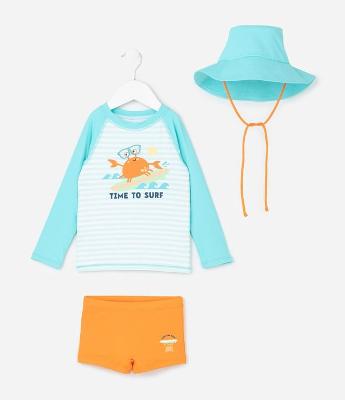Conjunto Infantil com Proteção UV e Estampa Siri - Tam 6 meses a 4 Anos