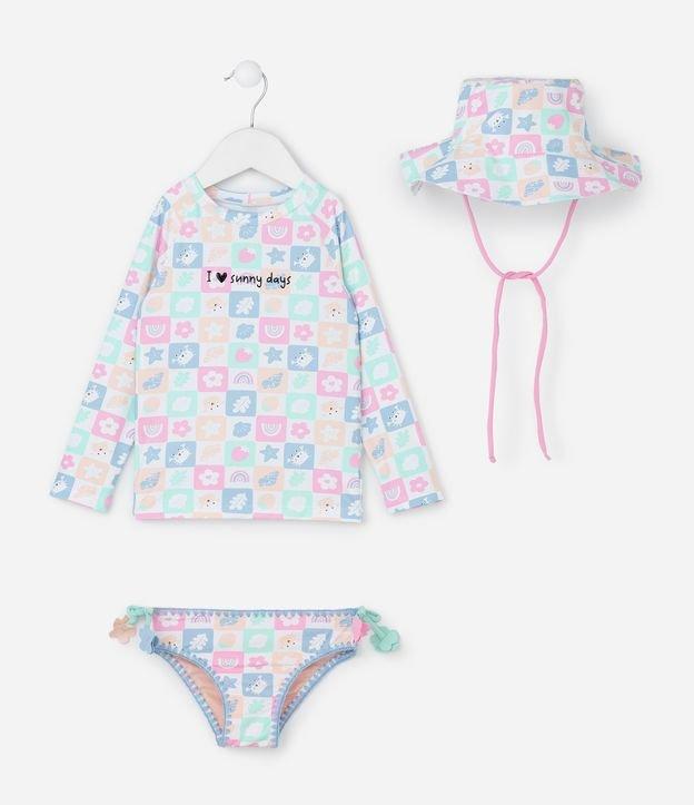 Conjunto Infantil com Proteção UV Estampa Tropical e Flores 3D - Tam 1 a 4 Anos - 1