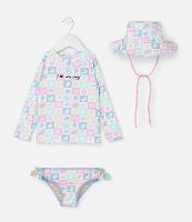 Conjunto Infantil com Proteção UV Estampa Tropical e Flores 3D - Tam 1 a 4 Anos - 1