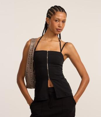 Blusa em Bengaline com Zíper Frontal e Alcinhas