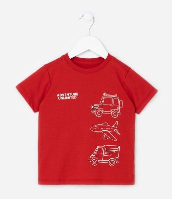 Camiseta Infantil com Estampa Carros e Avião - Tam 1 a 6 Anos