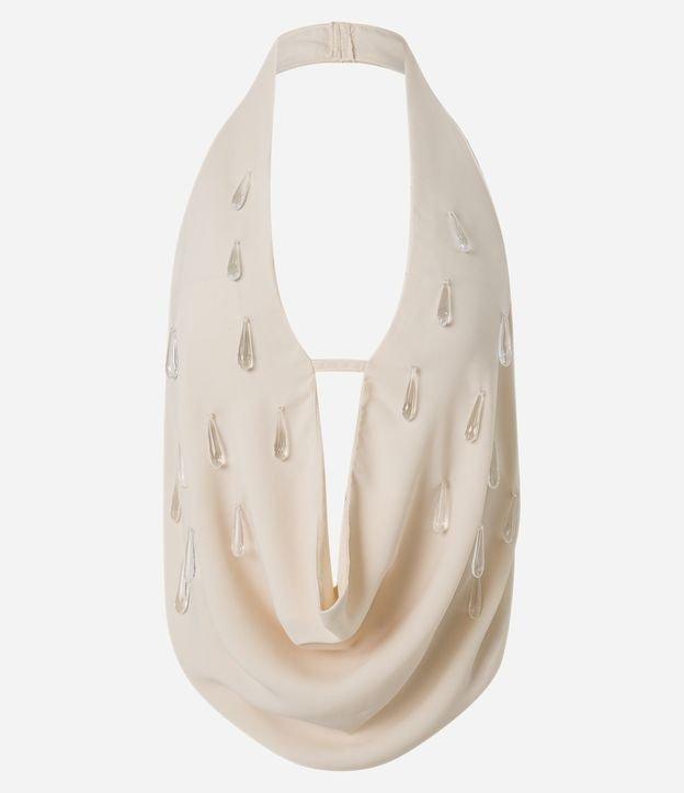 Blusa Frente Única Regular em Crepe com Decote Degagê e Aplicações de Pedras - 1