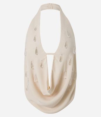 Blusa Frente Única Regular em Crepe com Decote Degagê e Aplicações de Pedras