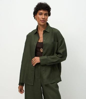 Camisa Oversized em Linho com Bolso no Peito