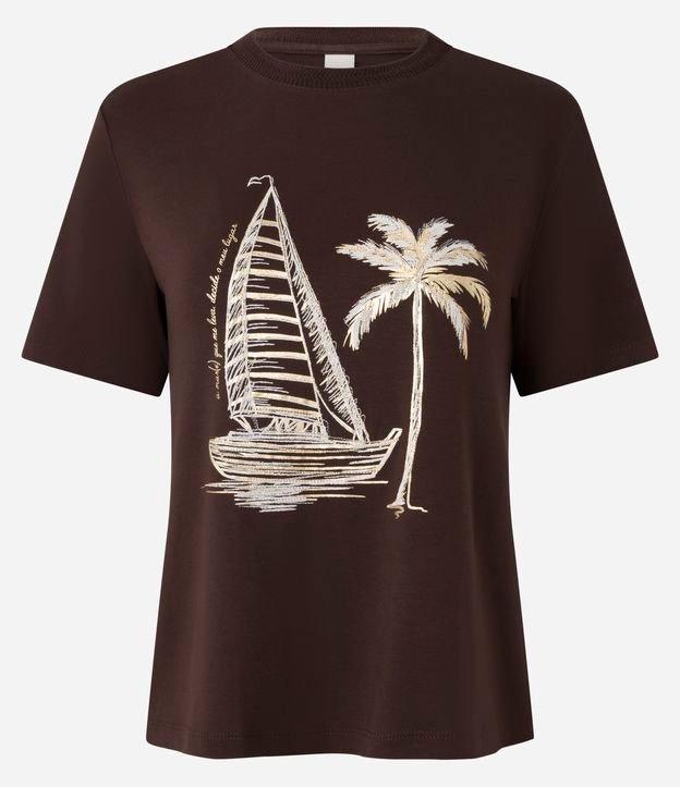 Blusa Slim em Algodão com Estampa Barco e Coqueiro - 1