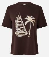 Blusa Slim em Algodão com Estampa Barco e Coqueiro - 1