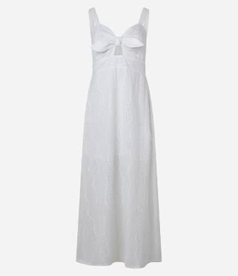 Vestido Evasê Longo em Laise com Laço no Decote