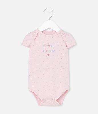 Body Infantil com Estampa Poá e Lettering Little Sister - Tam 0 a 18 Meses