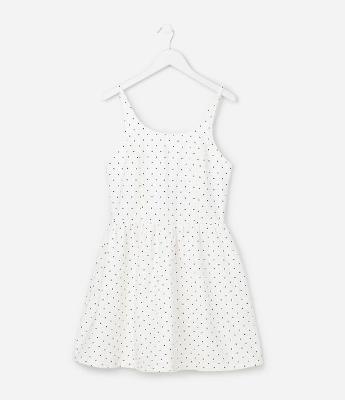 Vestido Infantil em Sarja com Estampa Poá - Tam 7 a 16 Anos