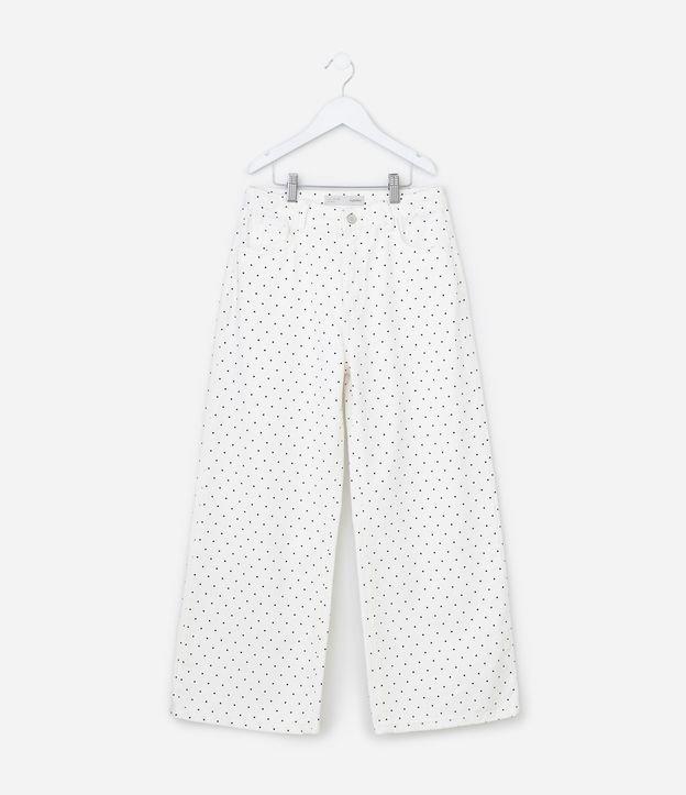 Calça Infantil Wide Leg em Sarja com Estampa Poá - Tam 7 a 16 Anos - 1