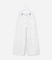 Calça Infantil Wide Leg em Sarja com Estampa Poá - Tam 7 a 16 Anos - 1