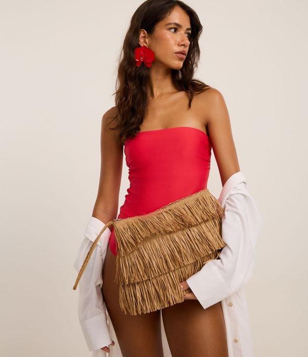 Bolsa de Praia Clutch em Palha com Franjas - 1