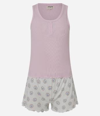 Pijama Short Doll em Ribana com Short Estampado Olho Grego