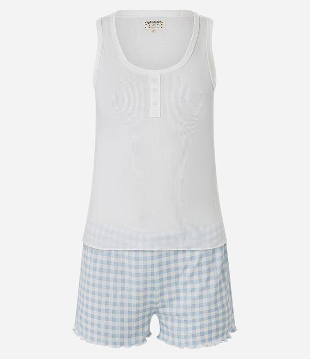 Pijama Short Doll em Ribana com Short Xadrez Vichy - 1