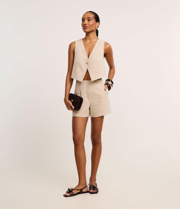 Short  Xadrez Alfaiatado Cintura Alta com Faixas no Cós - 1