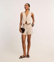 Short  Xadrez Alfaiatado Cintura Alta com Faixas no Cós - 1