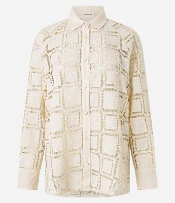 Camisa em Laise Quadriculado com Botões Forrados