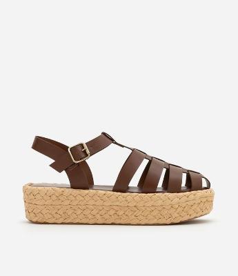 Sandália Flatform Fisherman com Salto Efeito Trança