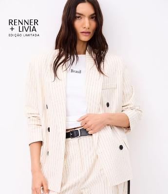 Blazer Maxi Oversized de Corte Alfaiatado em Algodão com Riscas de Giz