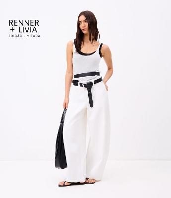 Calça Barrel Maxi Oversized Alfaiatada em Sarja com Cintura Baixa