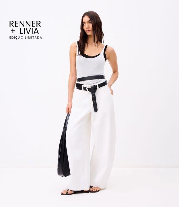 Calça Barrel Maxi Oversized Alfaiatada em Sarja com Cintura Baixa - 1