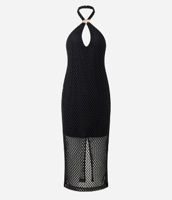 Vestido Frente Único Longo de Renda Texturizada com Aviamento