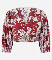 Blusa Cropped em Tricoline com Manga 3/4 e Estampa Arabesco - 1