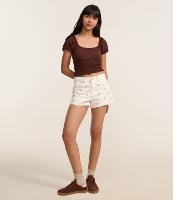 Short Slim Cintura Média em Sarja com Bordado Floral - 1