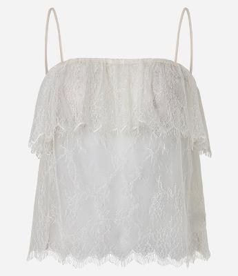 Blusa Curta em Renda com Sobreposição e Alças Finas