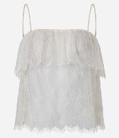 Blusa Curta em Renda com Sobreposição e Alças Finas - 1