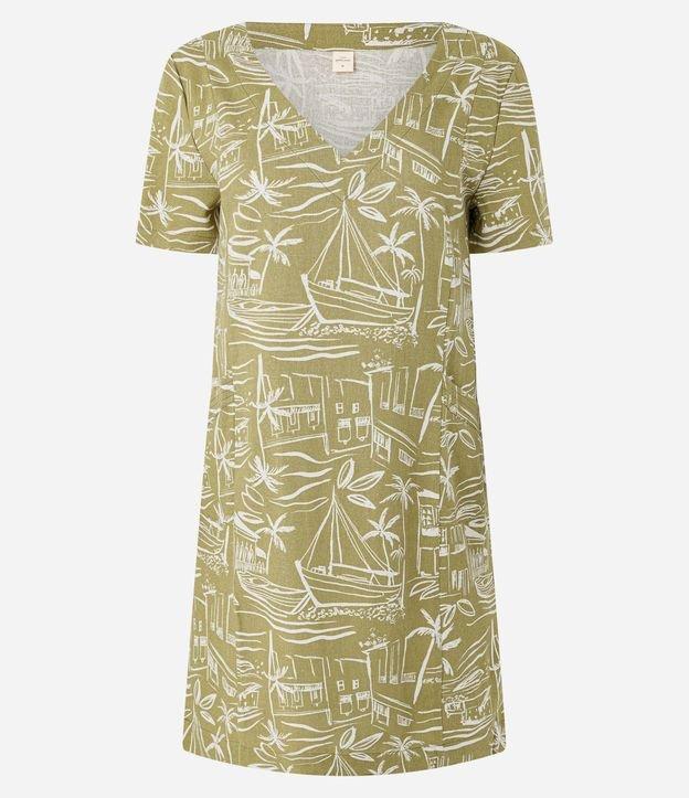 Vestido T-Shirt em Viscolinho com Estampa Paisagem Tropical - 1