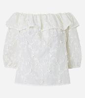 Blusa Ombro a Ombro com Babado e Bordado Floral - 1