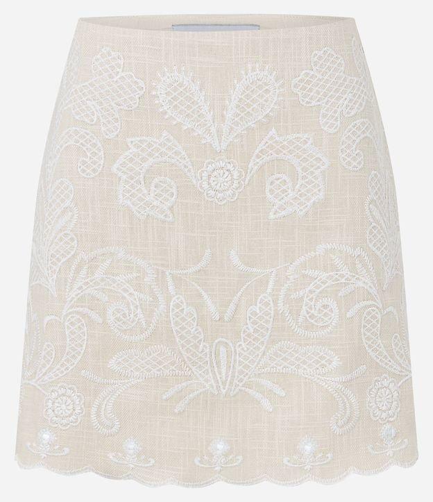 Saia Reta Ajustada com Efeito Linho e Bordado Paisley - 1