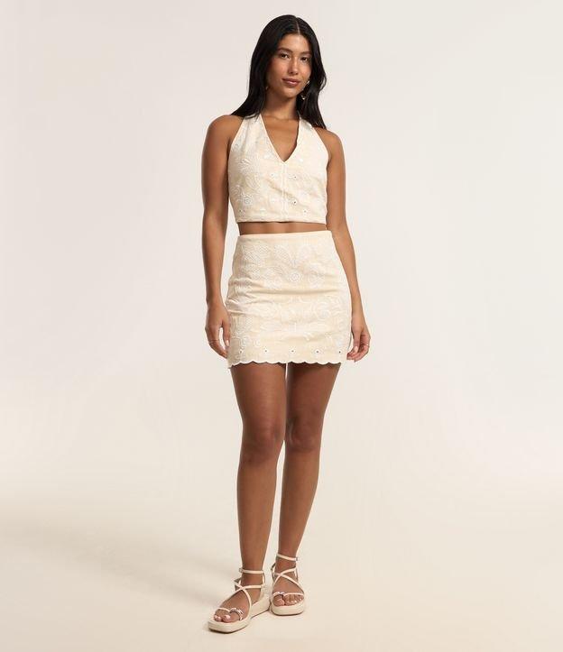 Saia Reta Ajustada com Efeito Linho e Bordado Paisley - 2