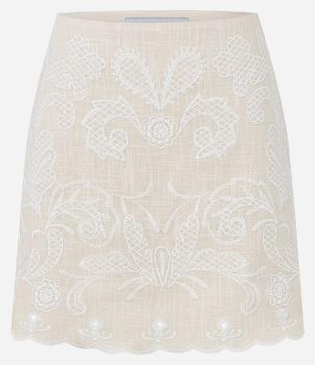 Saia Reta Ajustada com Efeito Linho e Bordado Paisley