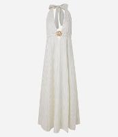 Vestido Longo com Fio Metalizado Frente Único e Concha Contrastante - 1