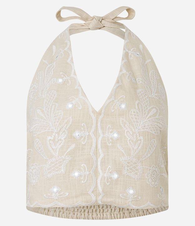 Blusa Cropped Frente Única em Algodão com Bordado Floral - 1