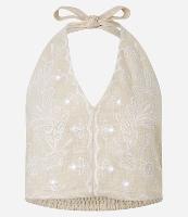 Blusa Cropped Frente Única em Algodão com Bordado Floral - 1