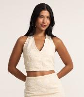 Blusa Cropped Frente Única em Algodão com Bordado Floral - 2