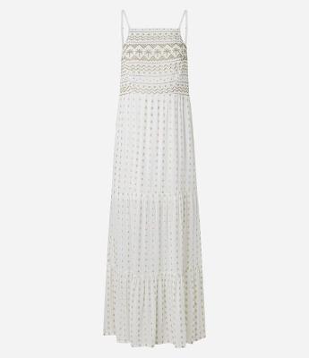 Vestido Longo em Crepe com Bordados Metalizados