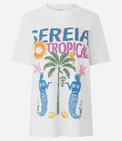 Camiseta T-shirt Alongada em Algodão com Estampa Tropical - 1