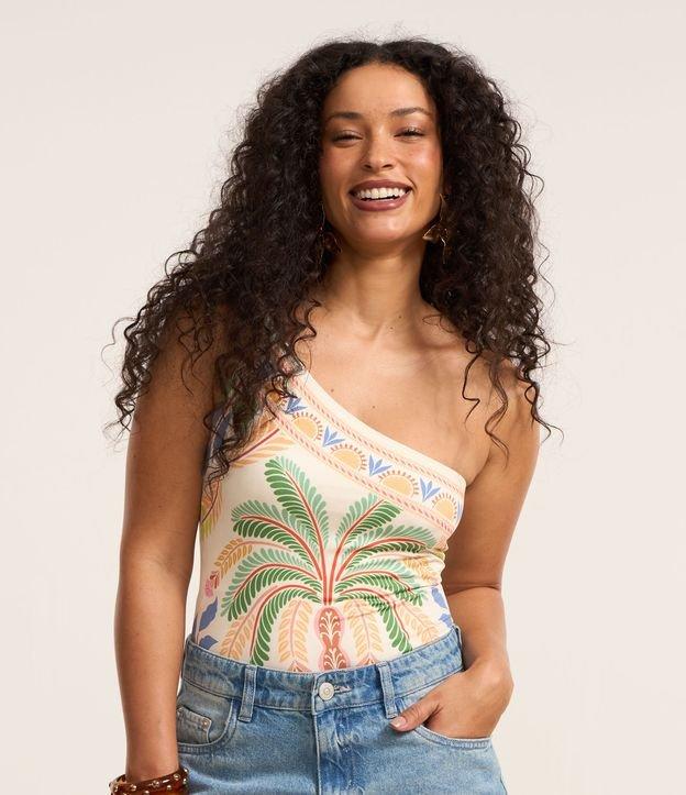 Body Ombro Único em Microfibra com Estampa Tropical - 2