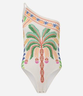 Body Ombro Único em Microfibra com Estampa Tropical