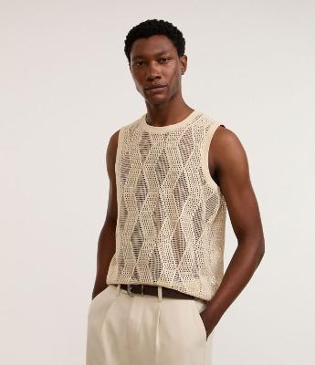 Regata Regular em Jacquard Telada com Textura Quadriculada