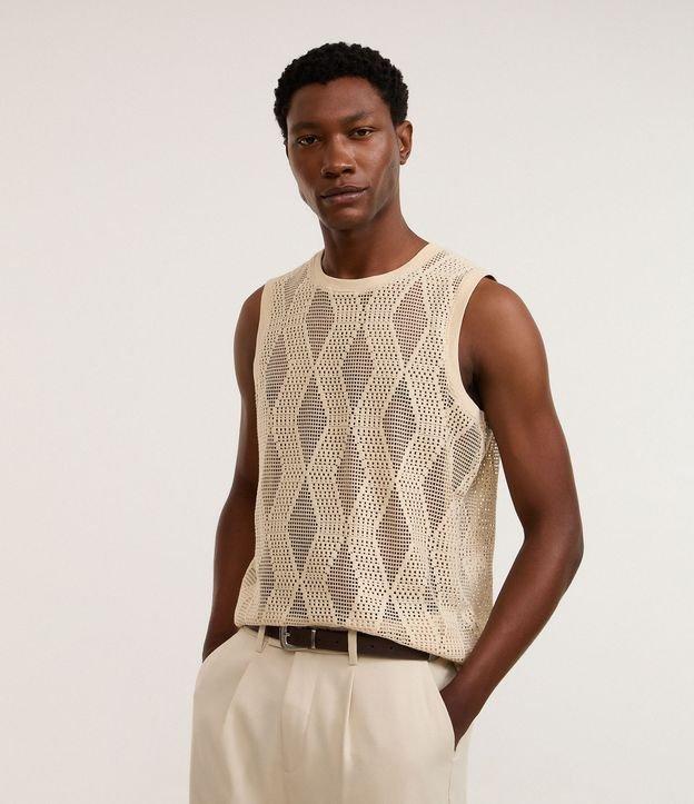 Regata Regular em Jacquard Telada com Textura Quadriculada - 1