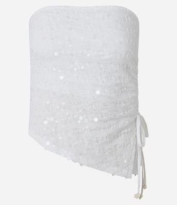 Top Tomara que Caia em Paetê com Colissê Lateral e Barra Assimétrica